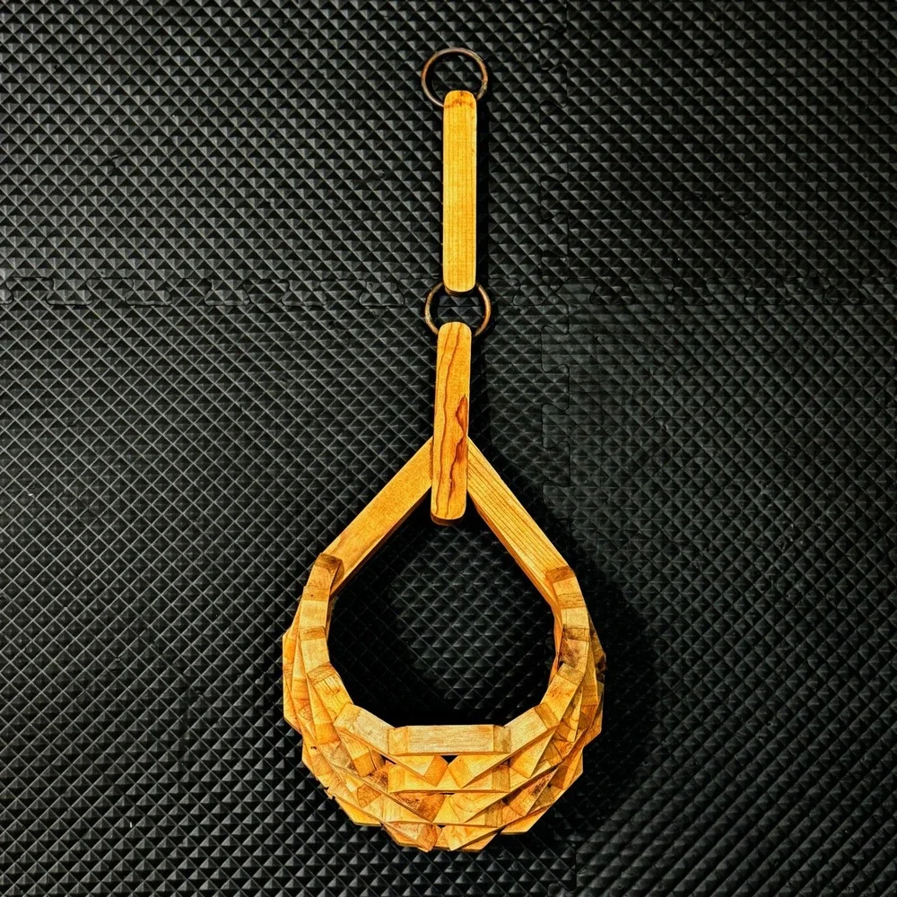Vintage Hanging Basket MCM Wood Slat Articulated Ring Handle Handmade Folk Art